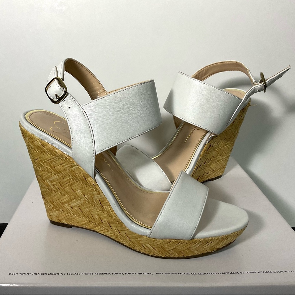 White Wedge Sandals with Ankle Strap - Women - Picture 2 of 8